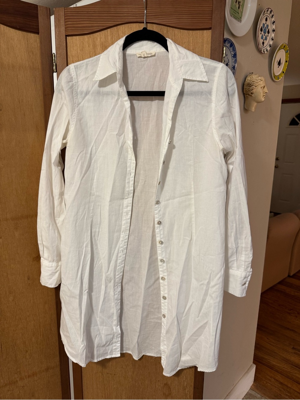 Eileen Fisher White Longline Casual Button-Down Shirt